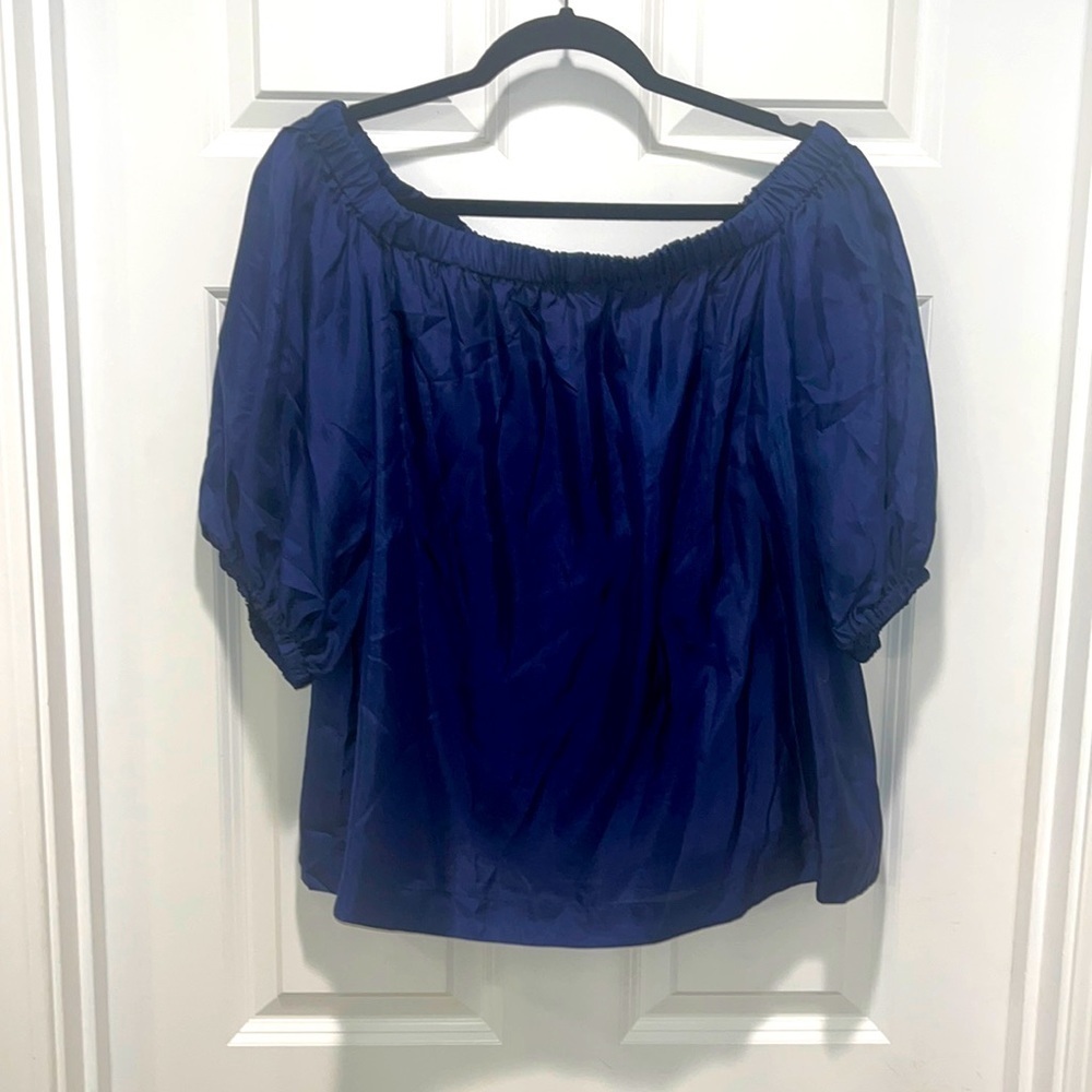 Trina Turk Royal Blue Off-Shoulder Lined Blouse Small